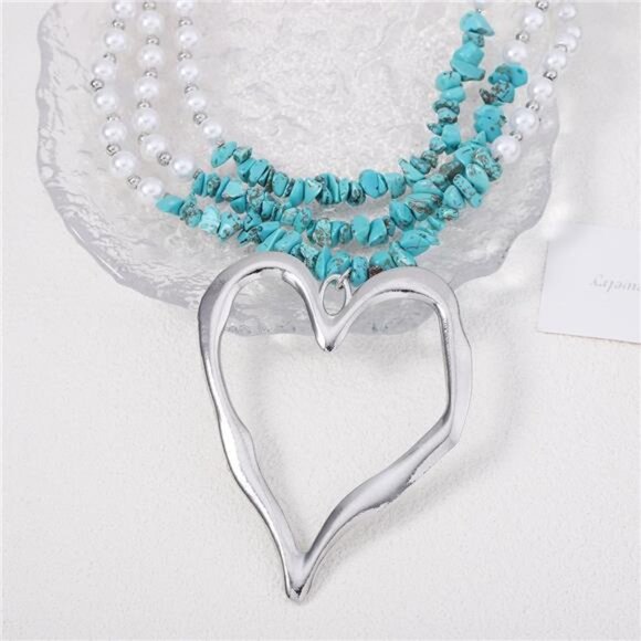 Layered Pearl Heart Necklace | Romantic Ocean-Inspired Jewelry | Elegant Gift - Picture 3 of 5